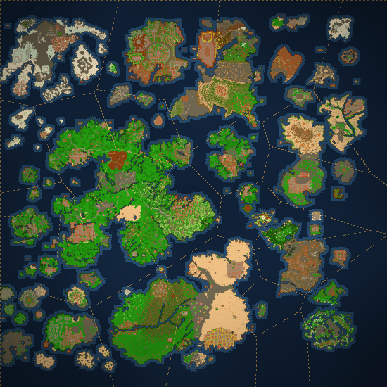 Atlas of the world: open lands clear, the others under fog